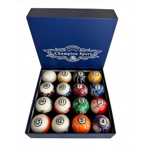 CHAMPION MARBLE POOL BALLS SET ( BLACK RIMMED MARBLE) COMPLETE 16 BALL SET